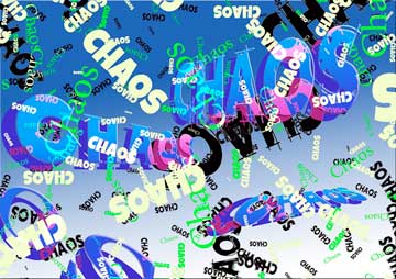 The word 'chaos' written many times in all directions