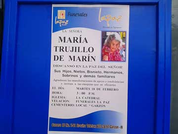 The obituary of María Trujillo de Marín