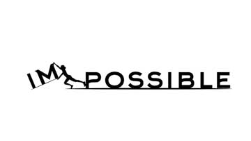 The word 'im--possible.' A figure of a person is pushing the prefix away from the root