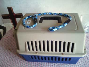 A cage for cats and a dog leash